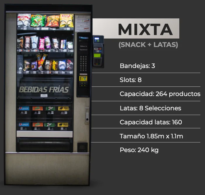 Máquina expendedora mixta de snacks y bebidas frías