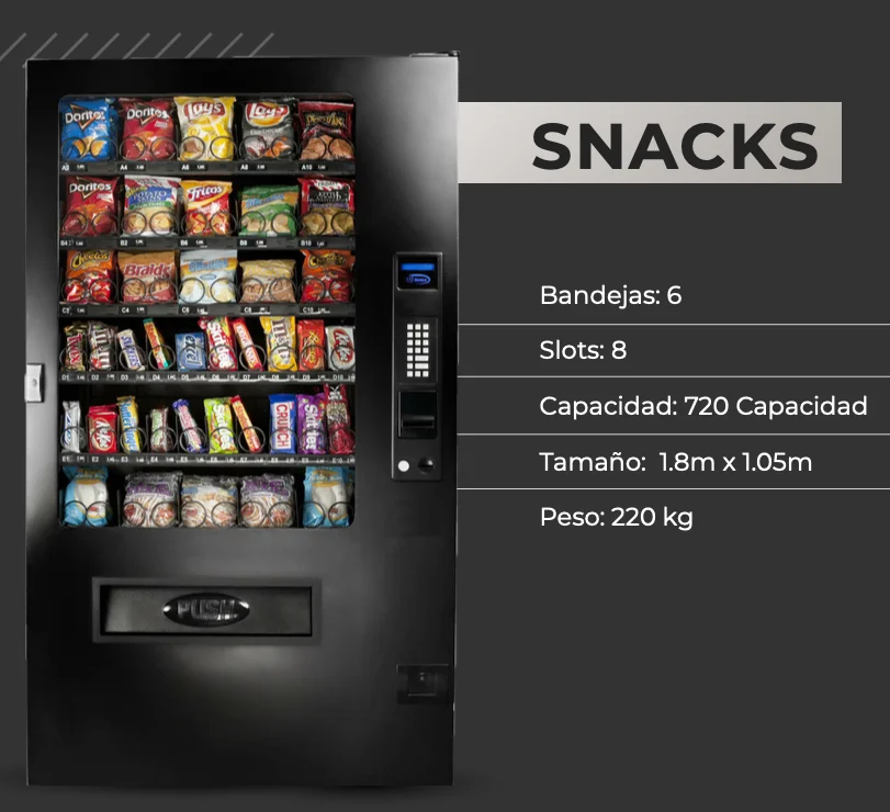 Máquina expendedora de snacks y golosinas para empresas